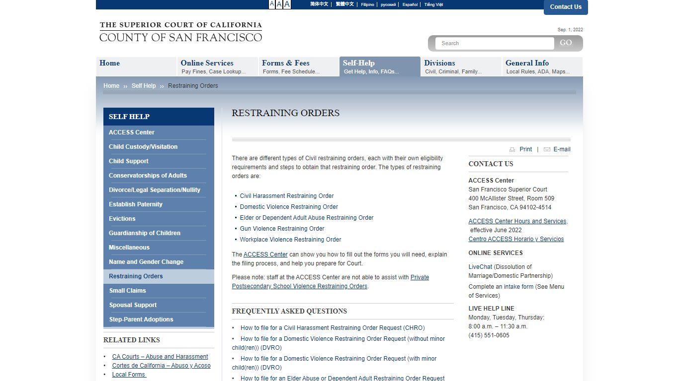 Restraining Orders | Superior Court of California - County of San Francisco